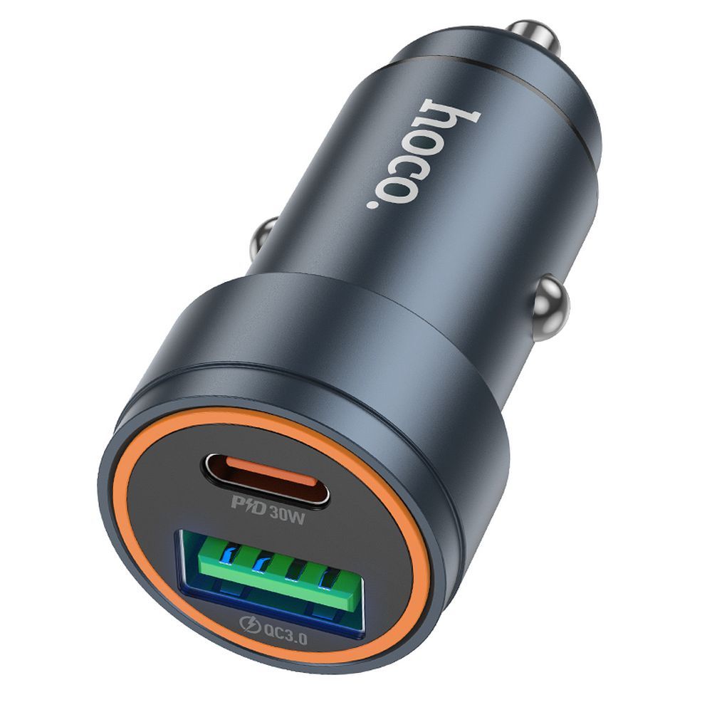 Автомобилен заряден уред HOCO Z57A, 30W, 3A, 1 x USB-A - 1 x USB-C, Сив