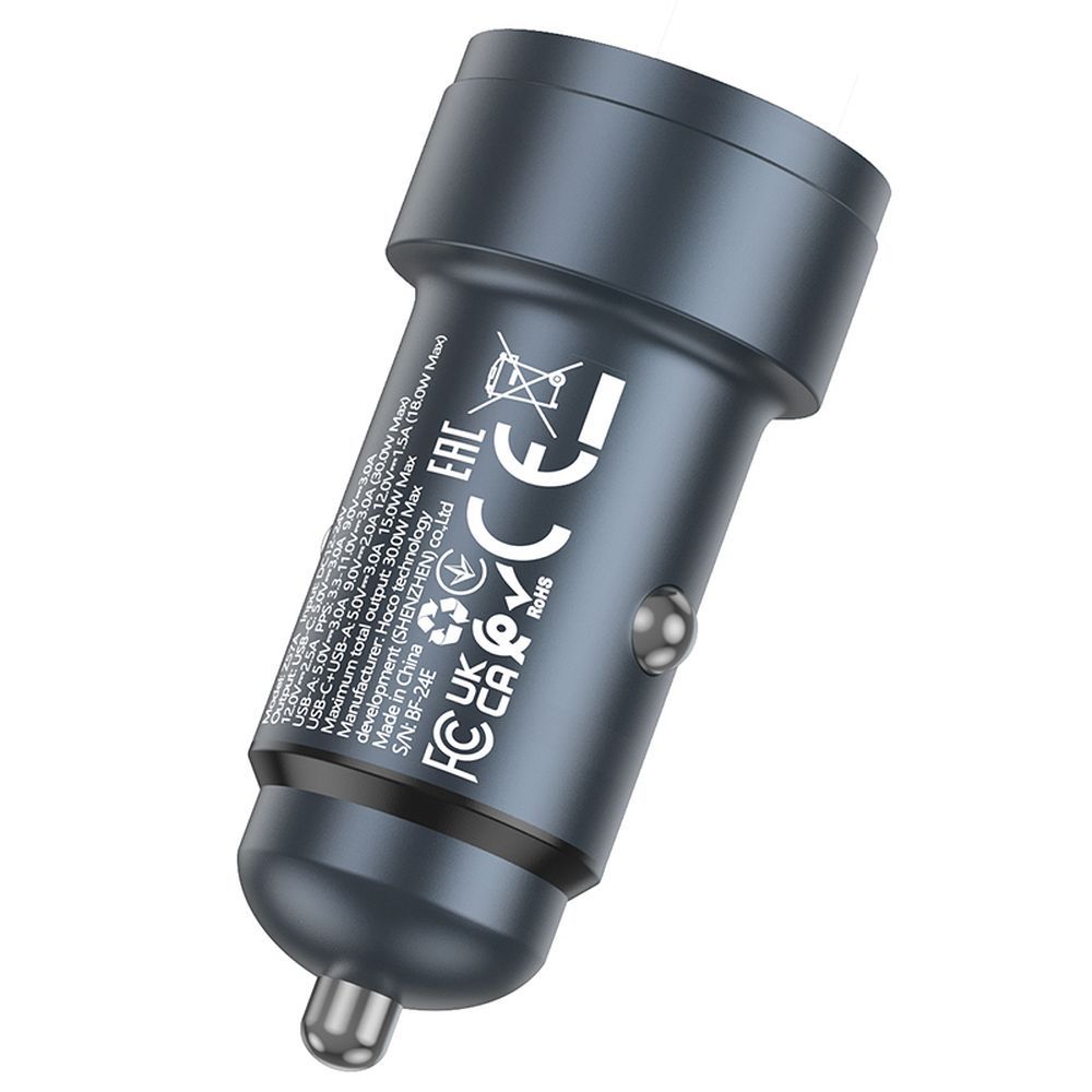 Автомобилен заряден уред HOCO Z57A, 30W, 3A, 1 x USB-A - 1 x USB-C, Сив