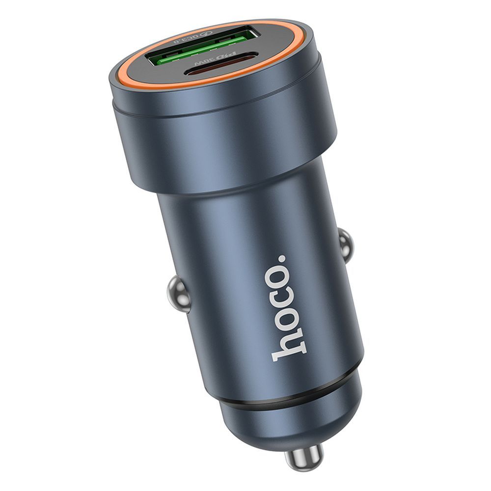 Автомобилен заряден уред HOCO Z57A, 30W, 3A, 1 x USB-A - 1 x USB-C, Сив