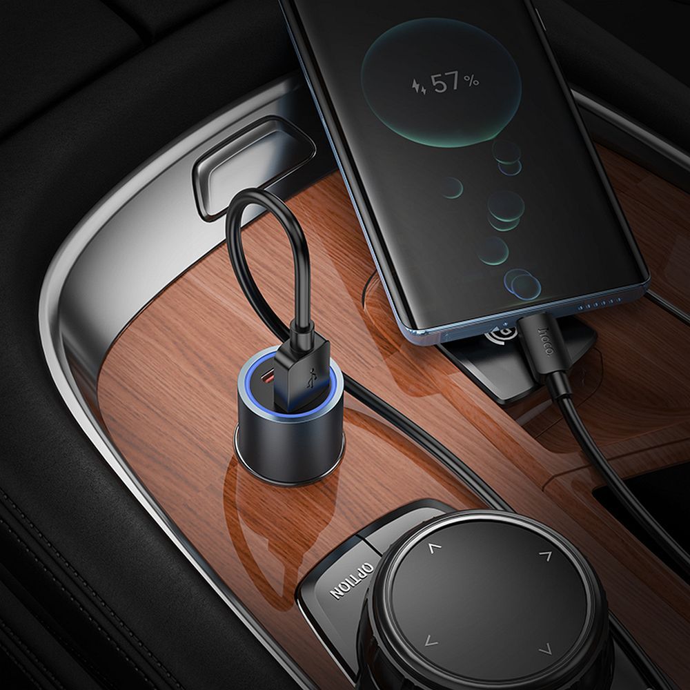 Автомобилен заряден уред HOCO Z60, 48W, 3A, 1 x USB-A - 1 x USB-C, Черен