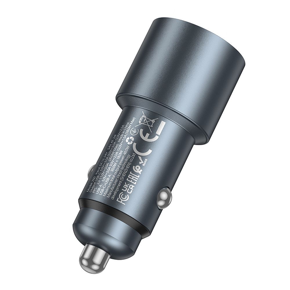 Автомобилен заряден уред HOCO Z60, 48W, 3A, 1 x USB-A - 1 x USB-C, Черен