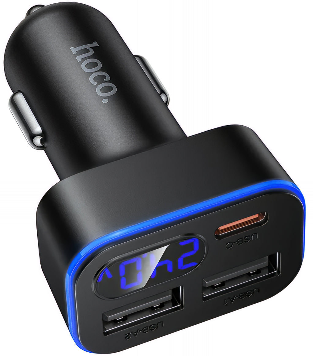 Автомобилен заряден уред HOCO Z63A Display, 42W, 3A, 1 x USB-C - 2 x USB-A, Черен