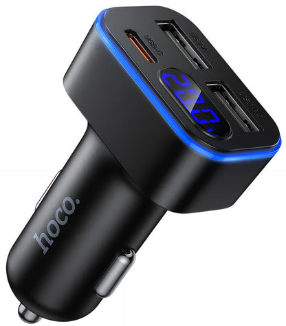 Автомобилен заряден уред HOCO Z63A Display, 42W, 3A, 1 x USB-C - 2 x USB-A, Черен