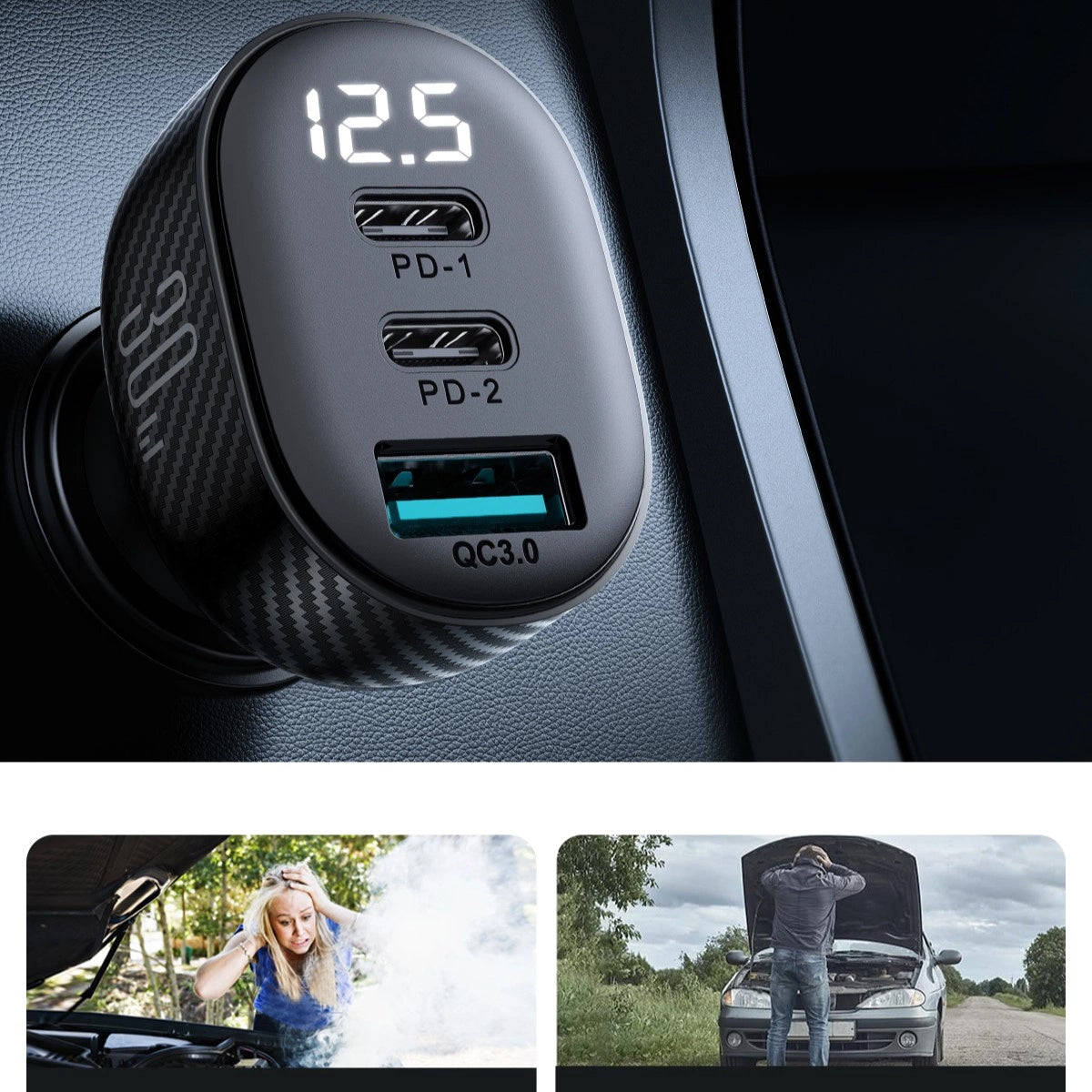 Автомобилен заряден уред Joyroom JR-CCD04, 30W, 3A, 1 x USB-A - 2 x USB-C, Черен