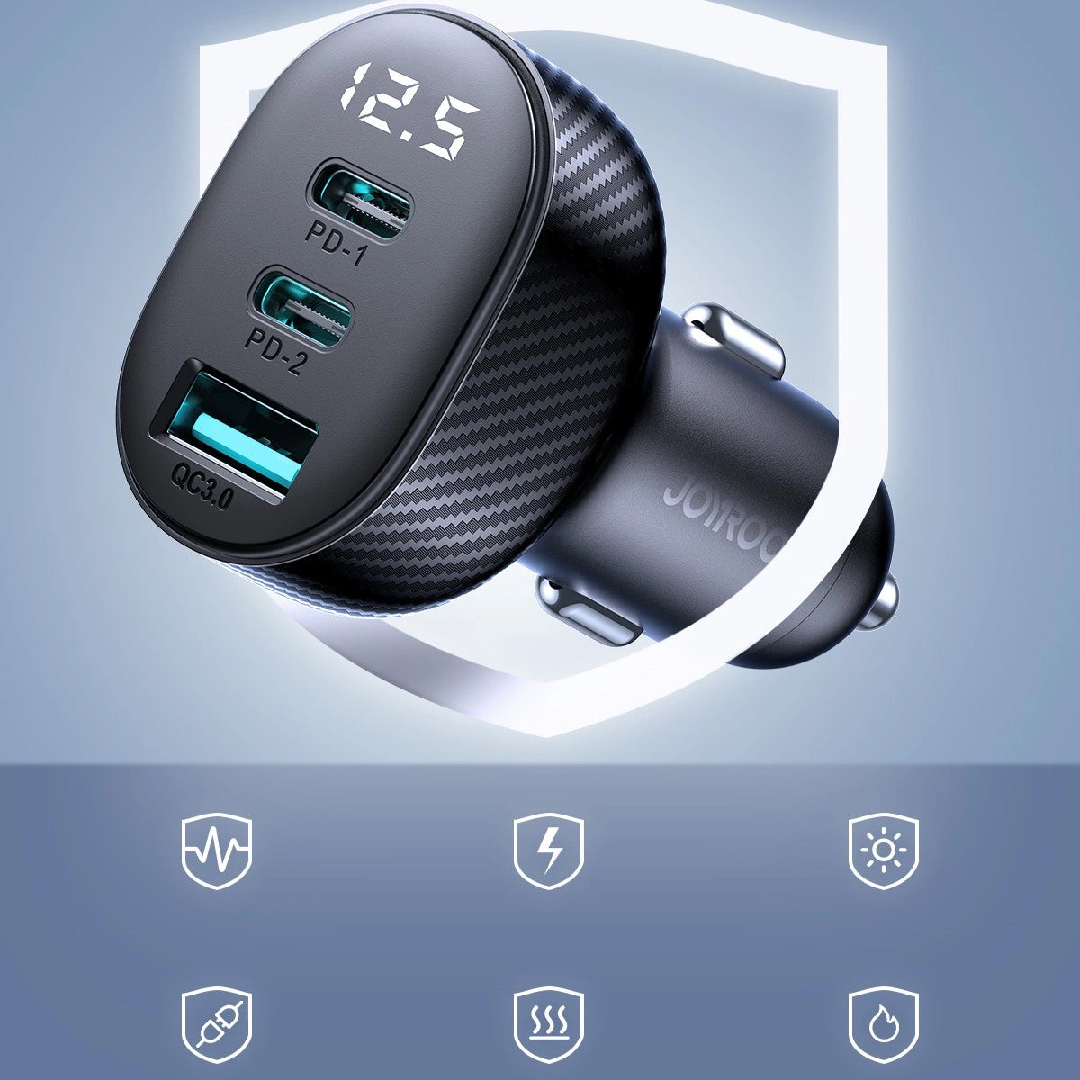 Автомобилен заряден уред Joyroom JR-CCD04, 30W, 3A, 1 x USB-A - 2 x USB-C, Черен