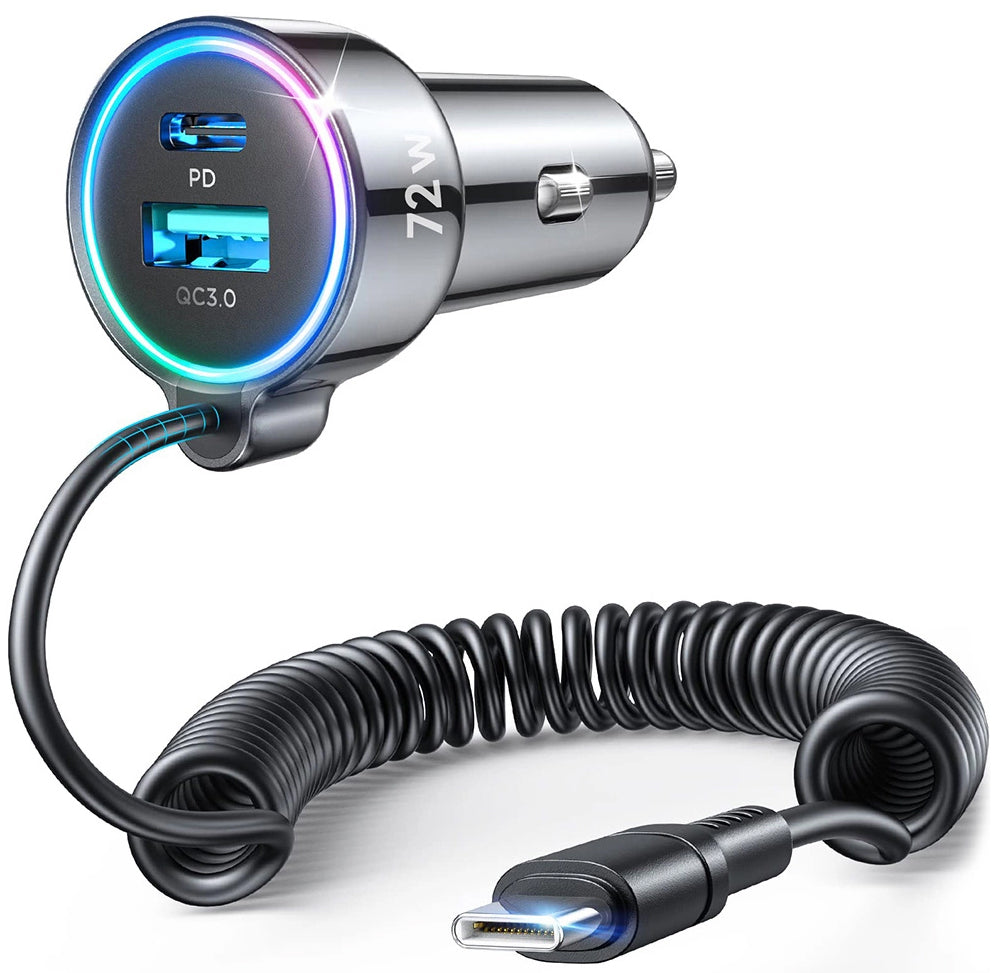 Автомобилен заряден уред с кабел USB-C Joyroom JR-CL07, 72W, 3A, 1 x USB-A - 1 x USB-C, Черен