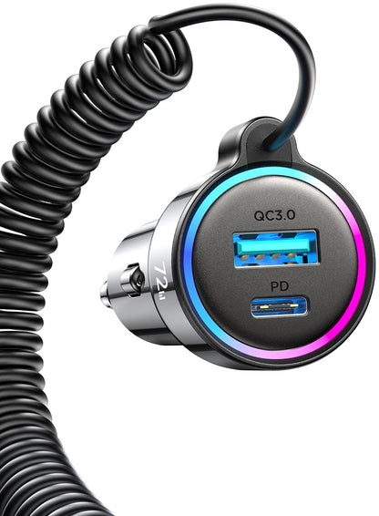Автомобилен заряден уред с кабел USB-C Joyroom JR-CL07, 72W, 3A, 1 x USB-A - 1 x USB-C, Черен