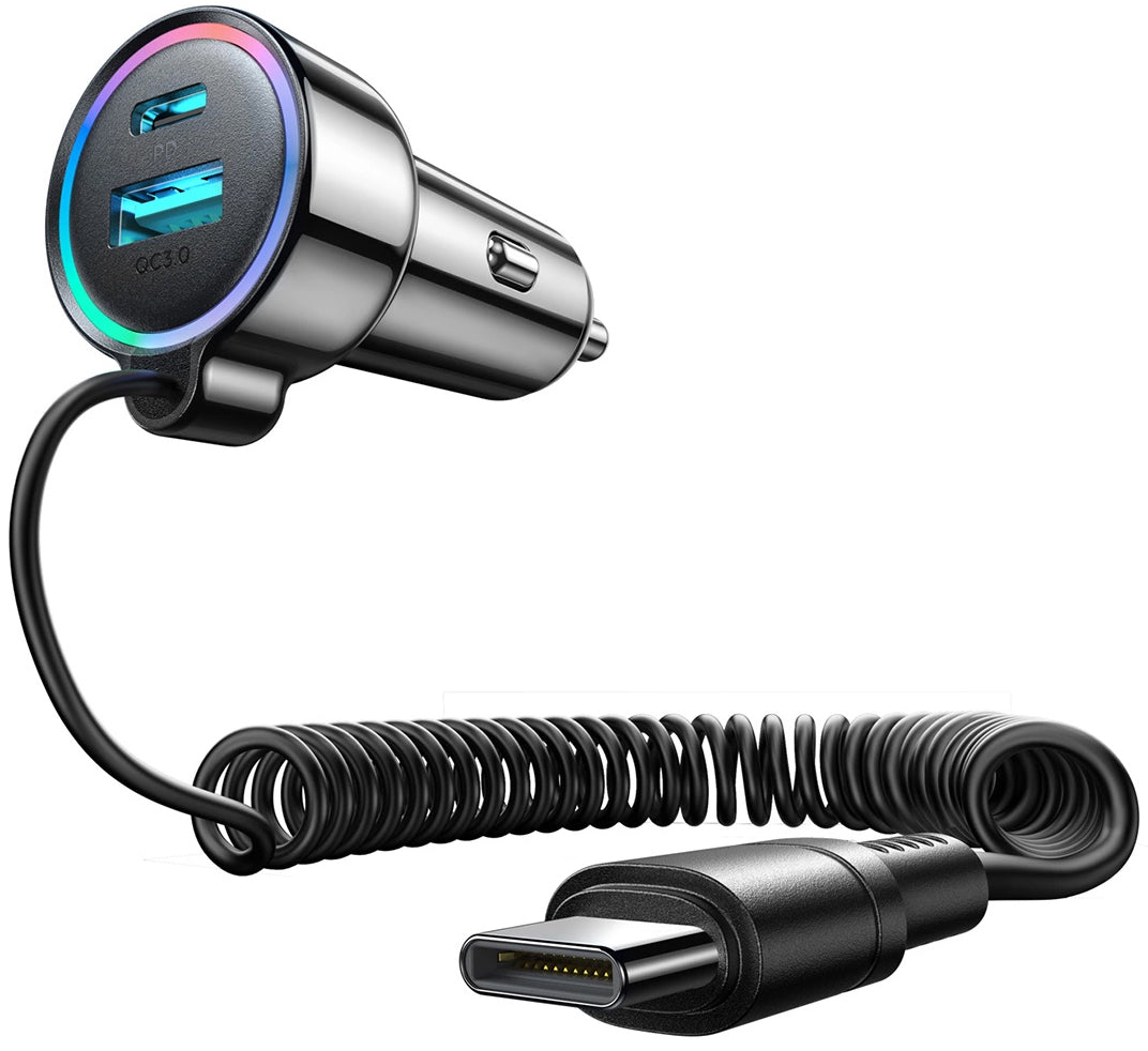 Автомобилен заряден уред с кабел USB-C Joyroom JR-CL07, 72W, 3A, 1 x USB-A - 1 x USB-C, Черен