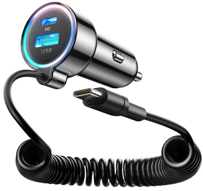 Автомобилен заряден уред с кабел USB-C Joyroom JR-CL07, 72W, 3A, 1 x USB-A - 1 x USB-C, Черен