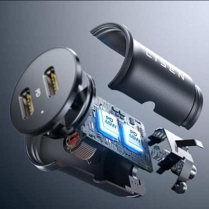 Автомобилен заряден уред Lisen, 45W, 3A, 2 x USB-C, Черен YL0223080007