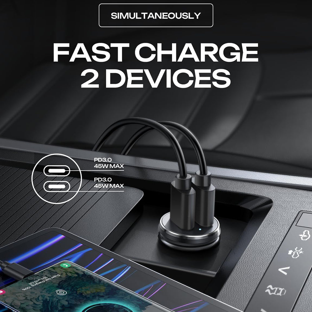 Автомобилен заряден уред Lisen, 45W, 3A, 2 x USB-C, Черен YL0223080007