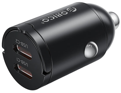 Автомобилен зарядно Orico MiniRing, 30W, 3A, 2 x USB-C, Черен