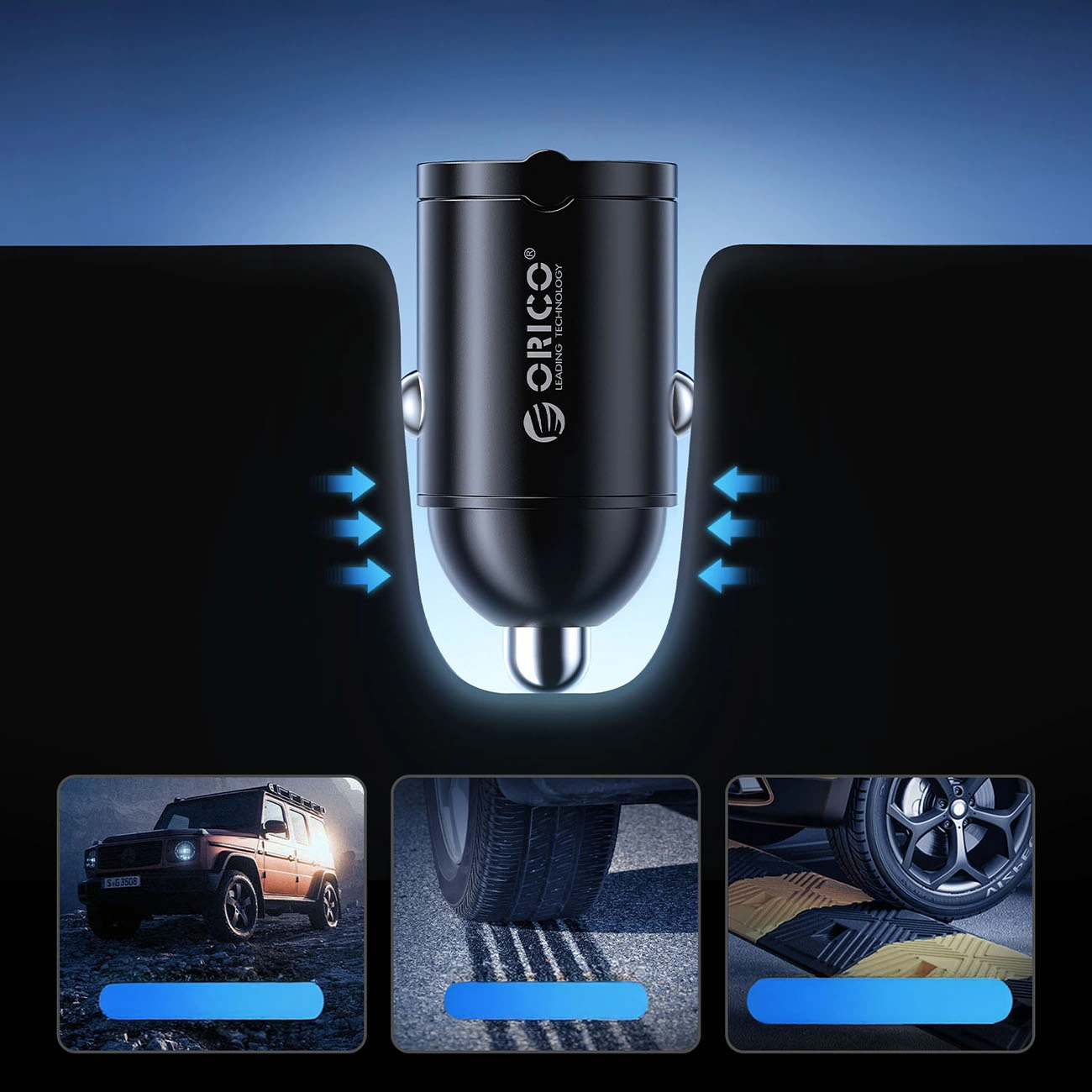 Автомобилен зарядно Orico MiniRing, 30W, 3A, 2 x USB-C, Черен