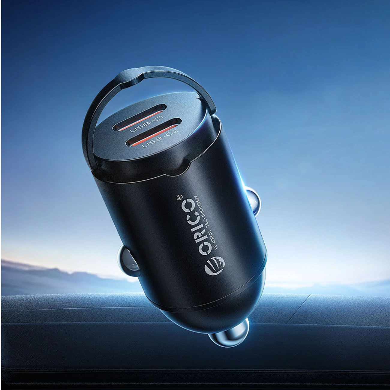 Автомобилен зарядно Orico MiniRing, 30W, 3A, 2 x USB-C, Черен