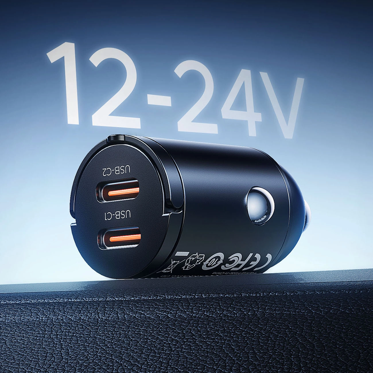 Автомобилен зарядно Orico MiniRing, 30W, 3A, 2 x USB-C, Черен