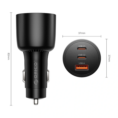 Авто зарядно Orico PowerLink, 165W, 5A, 1 x USB-A - 2 x USB-C, Черно