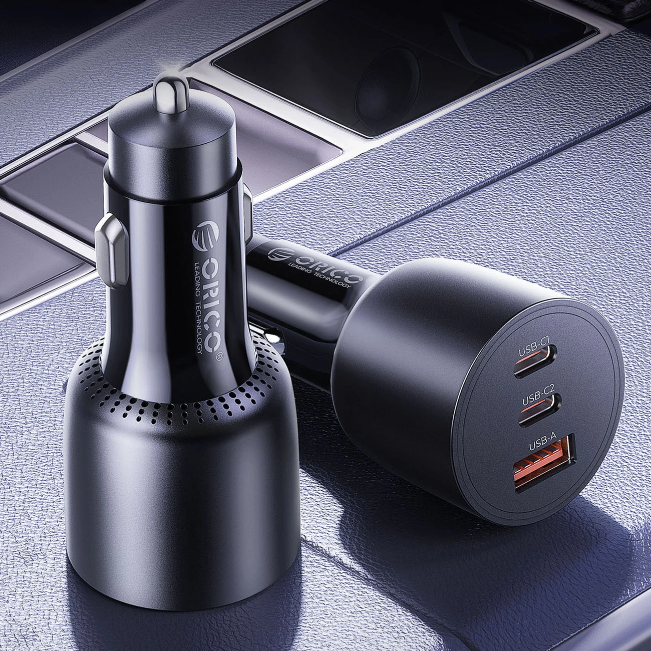 Авто зарядно Orico PowerLink, 165W, 5A, 1 x USB-A - 2 x USB-C, Черно