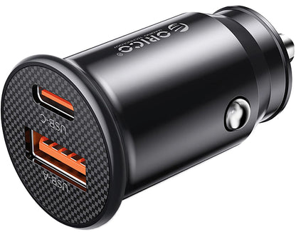 Автомобилен зарядно Orico PowerMini, 30W, 3A, 1 x USB-A - 1 x USB-C, Черен
