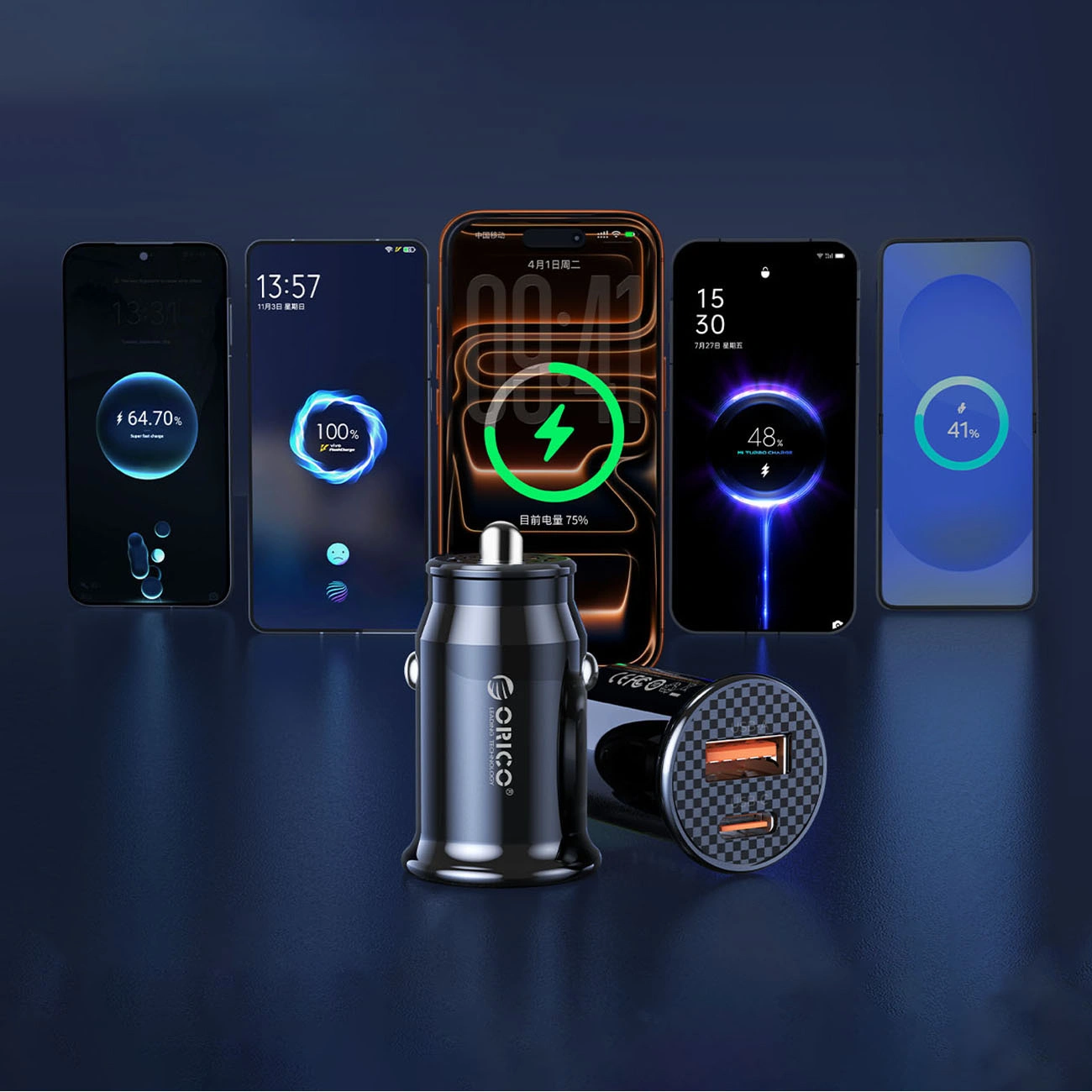 Автомобилен зарядно Orico PowerMini, 30W, 3A, 1 x USB-A - 1 x USB-C, Черен