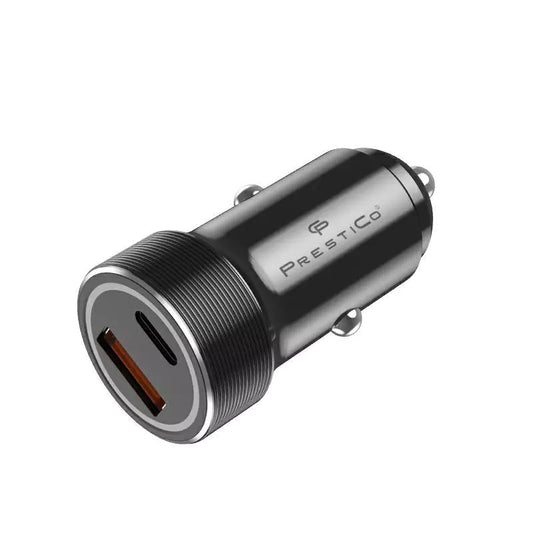Автомобилен заряден уред Prestico K2A, 20W, 3A, 1 x USB-A - 1 x USB-C, Черен