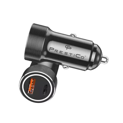 Автомобилен заряден уред Prestico K2A, 20W, 3A, 1 x USB-A - 1 x USB-C, Черен