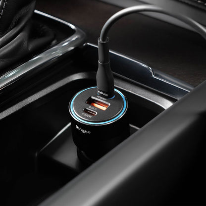 Автомобилен заряден уред Ringke, 30W, 3A, 1 x USB-A - 2 x USB-C, Черен