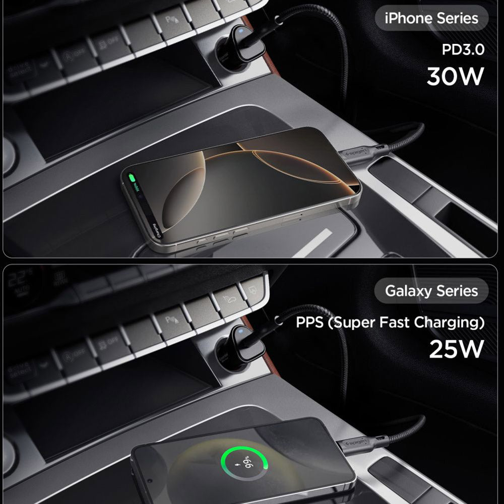 Автомобилен заряден уред Spigen EV301 Essential, 30W, 3A, 1 x USB-C, Черен