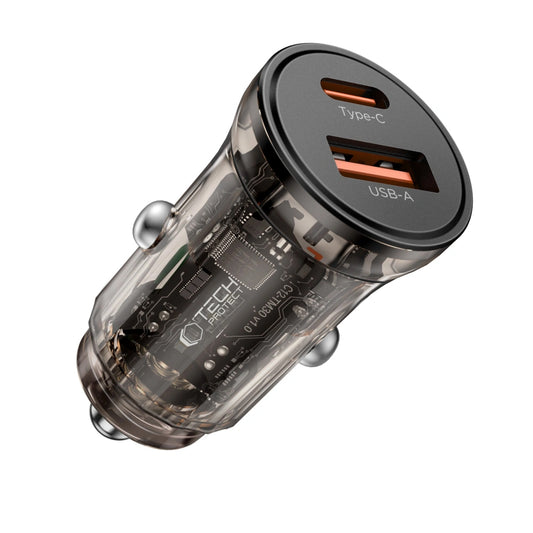 Автомобилен зарядно Tech-Protect CC01, 30W, 3A, 1 x USB-A - 1 x USB-C, Черен