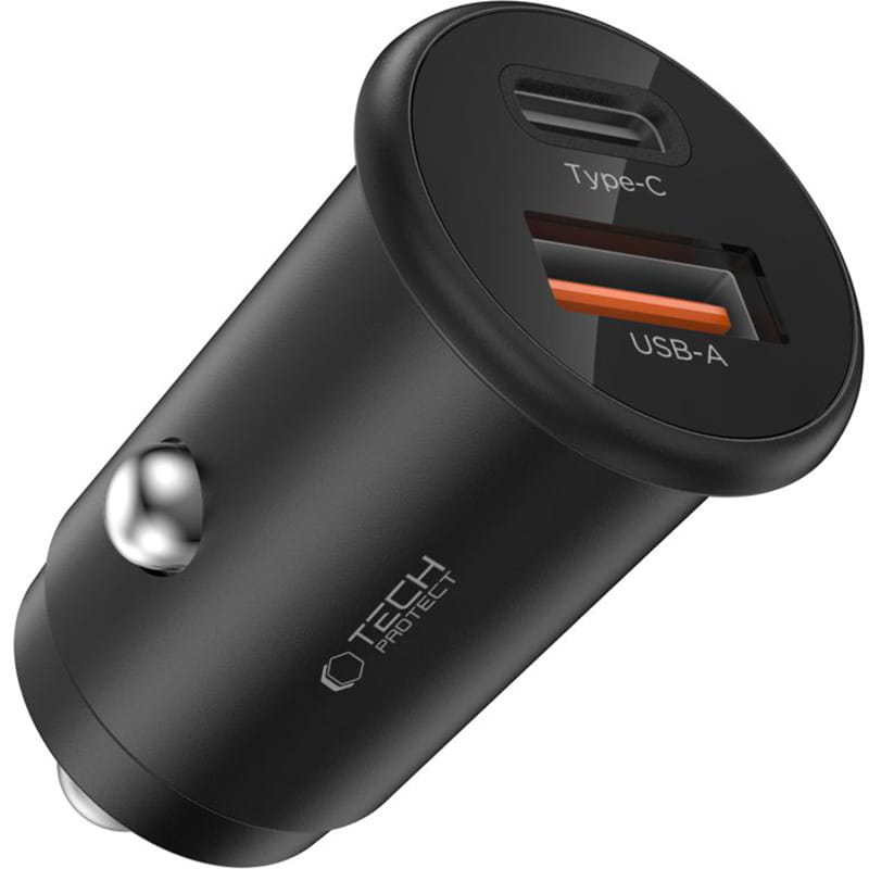Автомобилен заряден уред Tech-Protect CC02, 35W, 3A, 1 x USB-A - 1 x USB-C, Черен