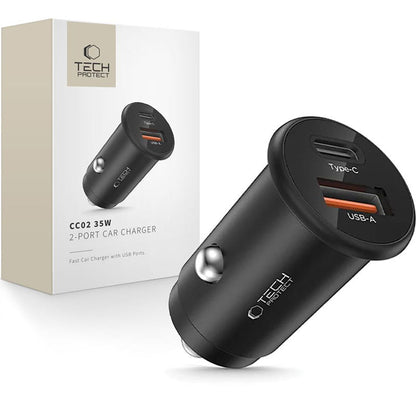 Автомобилен заряден уред Tech-Protect CC02, 35W, 3A, 1 x USB-A - 1 x USB-C, Черен