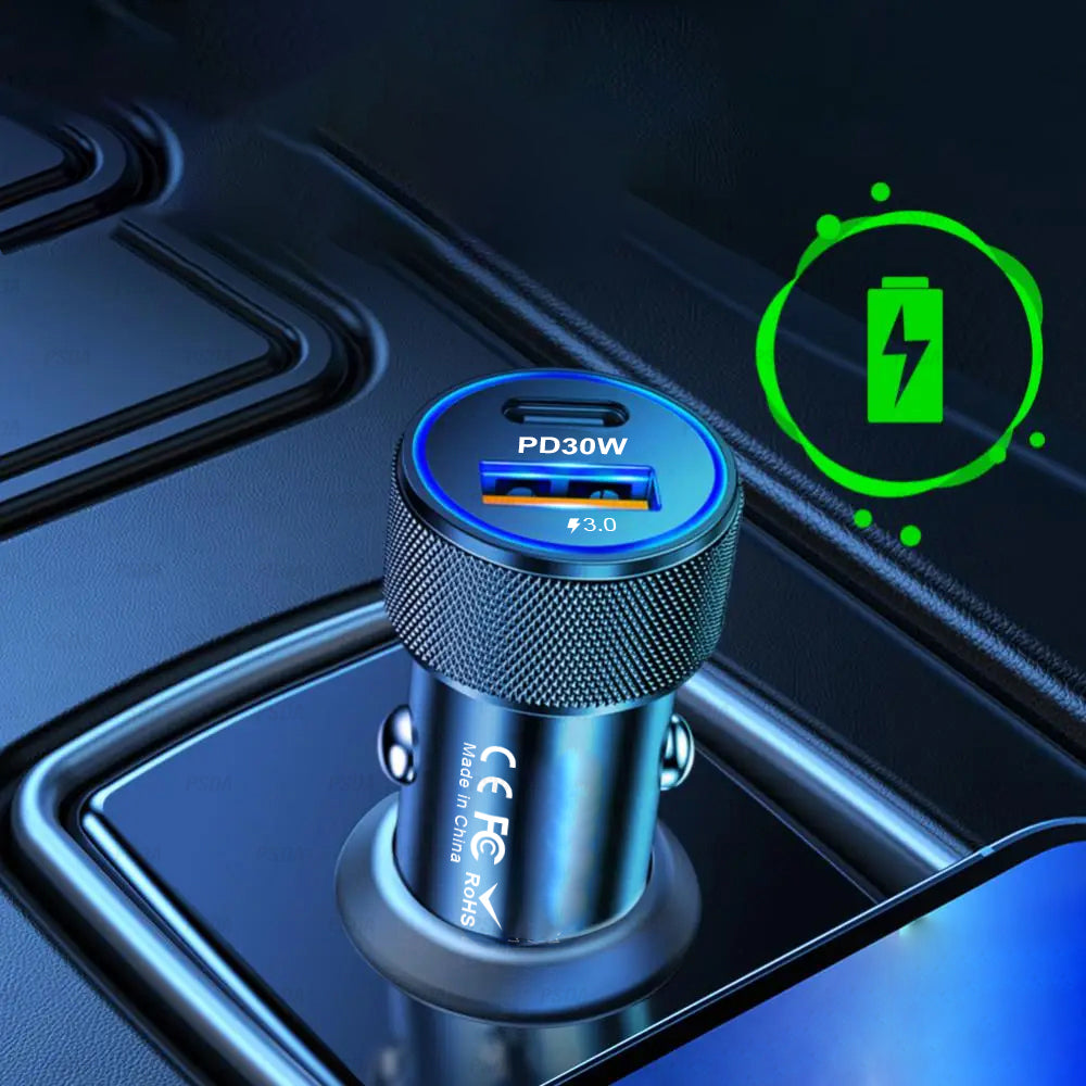 Автомобилен заряден уред Techsuit C2 VoltDuo, 30W, 3A, 1 x USB-A - 1 x USB-C, Черен