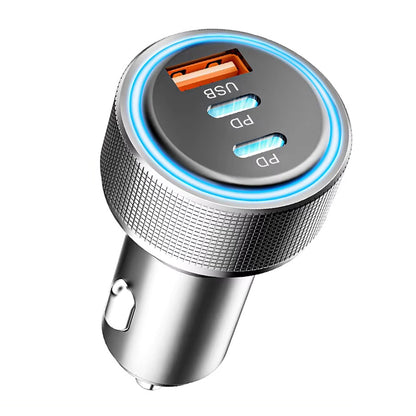 Автомобилен заряден уред Techsuit C6 DriveBoost, 60W, 3A, 1 x USB-A - 2 x USB-C, Сребрист.