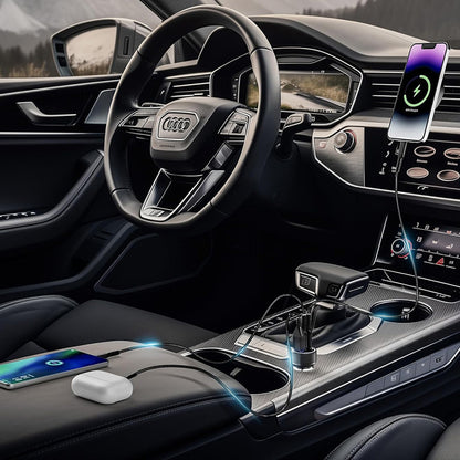 Автомобилен заряден уред Techsuit C6 DriveBoost, 60W, 3A, 1 x USB-A - 2 x USB-C, Сребрист.