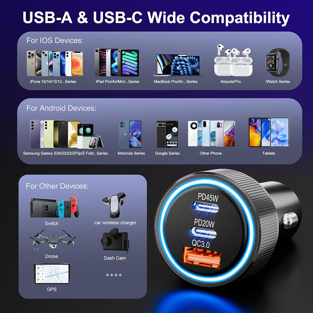 Автомобилен заряден уред Techsuit C6 DriveBoost, 60W, 3A, 1 x USB-A - 2 x USB-C, Сребрист.