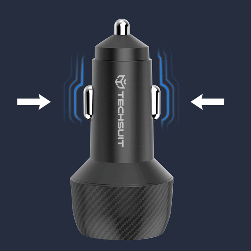 Автомобилен зарядно устройство Techsuit C7 CarbonVolt, 48W, 3A, 1 x USB-A - 1 x USB-C, Черно