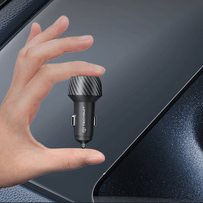 Автомобилен зарядно устройство Techsuit C7 CarbonVolt, 48W, 3A, 1 x USB-A - 1 x USB-C, Черно