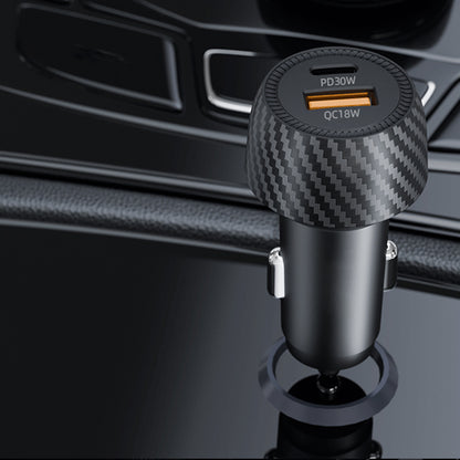 Автомобилен зарядно устройство Techsuit C7 CarbonVolt, 48W, 3A, 1 x USB-A - 1 x USB-C, Черно