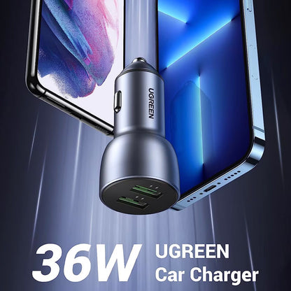 Зарядно устройство за кола UGREEN CD213, 36W, 3A, 2 x USB-A, сиво 