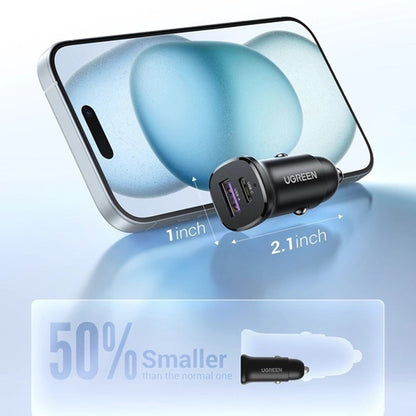 Автомобилен заряден уред UGREEN EC305, 30W, 3A, 1 x USB-A - 1 x USB-C, Черен