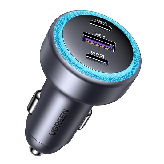 Автомобилен заряден уред UGREEN EC307, 30W, 3A, 1 x USB-A - 2 x USB-C, Сив