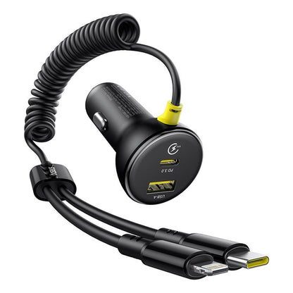 Автомобилен заряден уред с кабел USB-C / Lightning Baseus Circular, 60W, 3A, 1 x USB-A - 1 x USB-C, Черен C00035902121-00