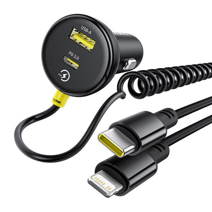 Автомобилен заряден уред с кабел USB-C / Lightning Baseus Circular, 60W, 3A, 1 x USB-A - 1 x USB-C, Черен C00035902121-00