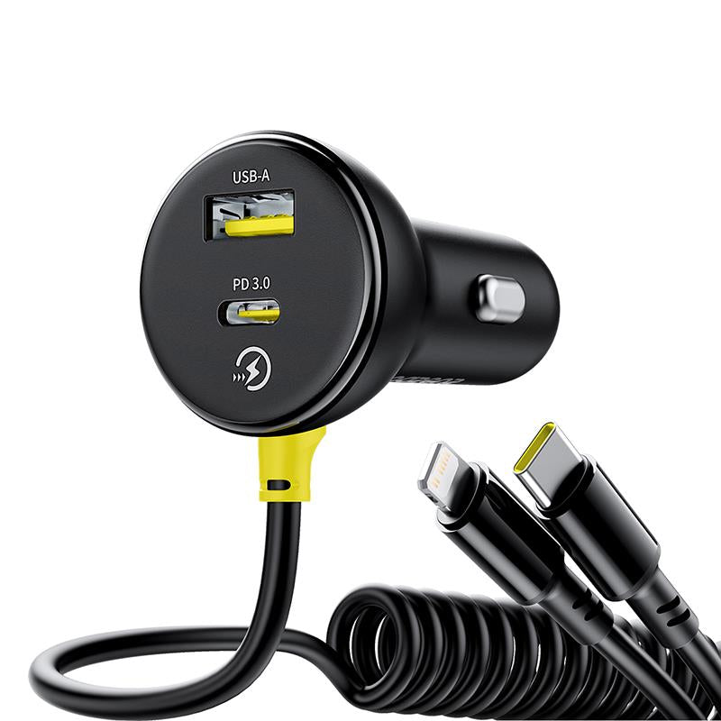 Автомобилен заряден уред с кабел USB-C / Lightning Baseus Circular, 60W, 3A, 1 x USB-A - 1 x USB-C, Черен C00035902121-00