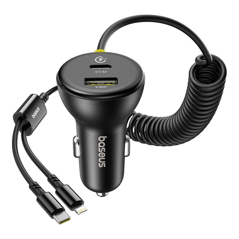 Автомобилен заряден уред с кабел USB-C / Lightning Baseus Circular, 60W, 3A, 1 x USB-A - 1 x USB-C, Черен C00035902121-00