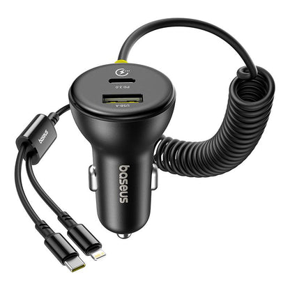 Автомобилен заряден уред с кабел USB-C / Lightning Baseus Circular, 60W, 3A, 1 x USB-A - 1 x USB-C, Черен C00035902121-00