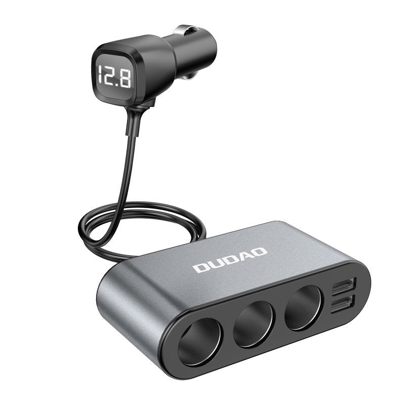 Удължение за запалка Dudao R1 Pro, 3 изхода, 2 x USB-A, дисплей