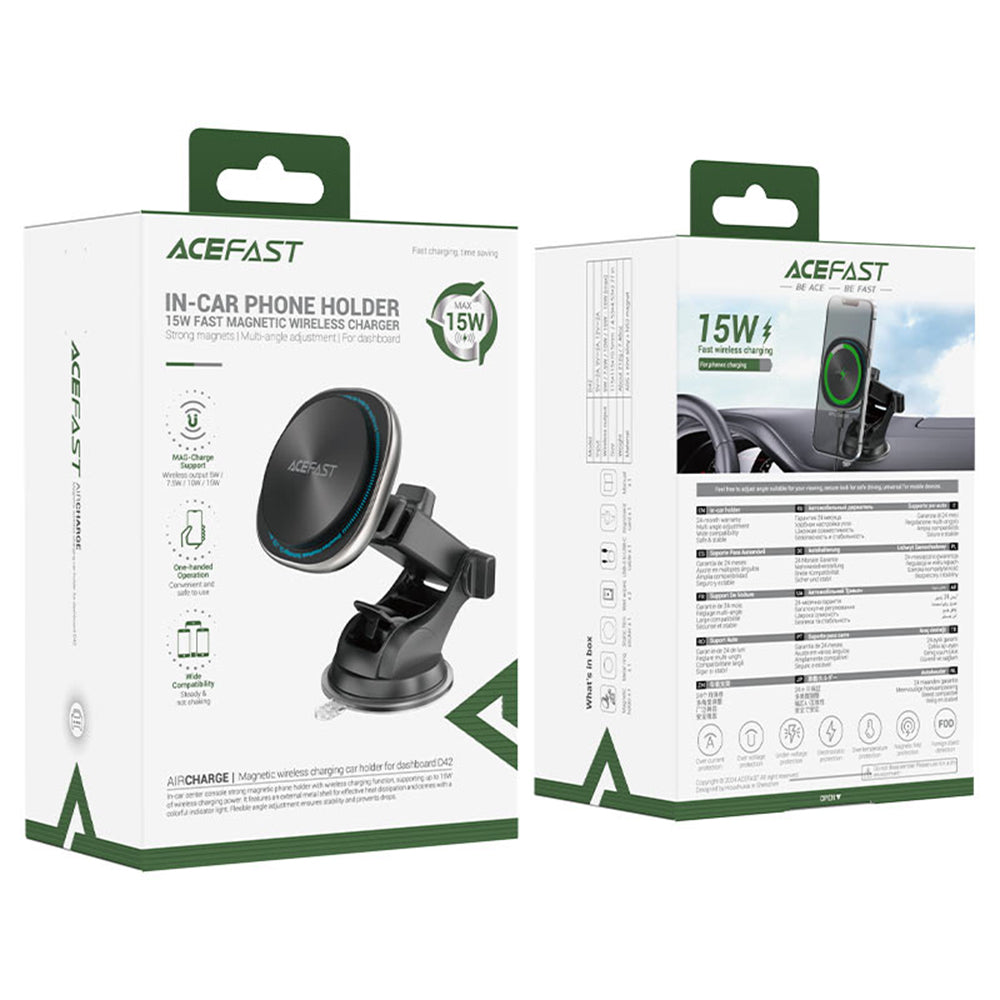 Безжично авто зарядно Acefast D42, 15W, 1.67A, Сребристо