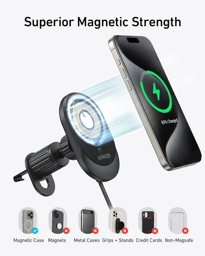 Автомобилен безжичен заряден уред Anker MagGo, 15W, 1.67A, Черен B2932G11
