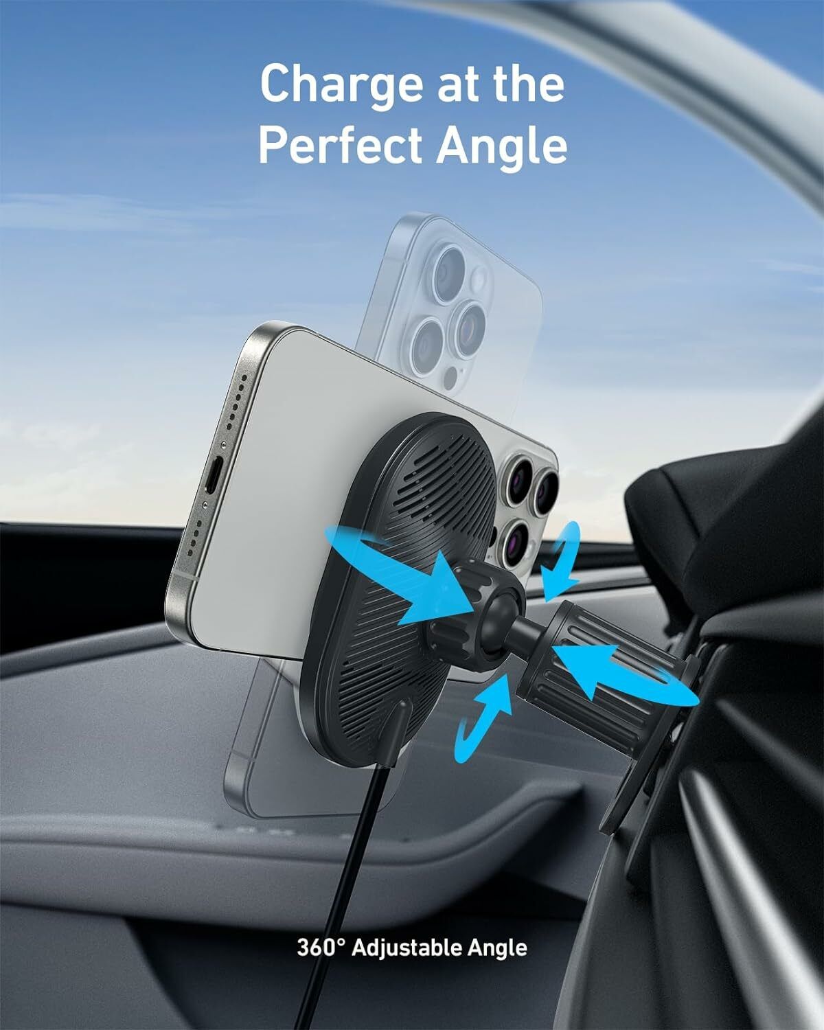 Автомобилен безжичен заряден уред Anker MagGo, 15W, 1.67A, Черен B2932G11