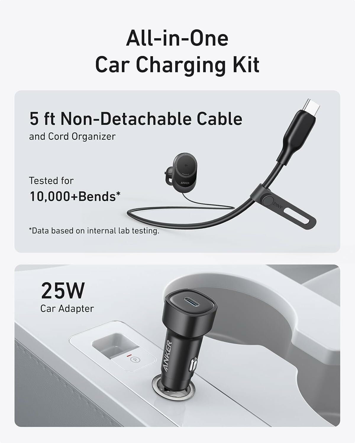 Автомобилен безжичен заряден уред Anker MagGo, 15W, 1.67A, Черен B2932G11